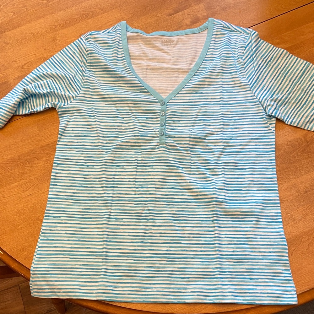 Lands' End Light Blue and White Striped Top